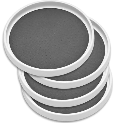 10 Inch Lazy Susan (Set of 4) - Non-Skid Turntable, White