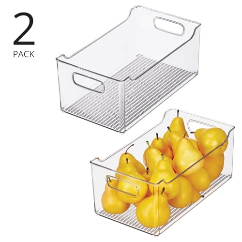 Modern Plastic Open Front Dip Storage Organizer Bin Basket with Built-In Handles for Kitchen Organizing, Fridge Shelf, Cubby, Cabinet, or Pantry Organization, Ligne Collection - 2 Pack - Clear - view 2