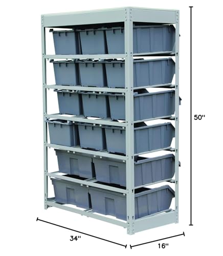 Bin Rack Storage System Heavy Duty Steel Rack Organizer Shelving Unit w/ 16 Plastic Bins in 6 tiers - view 4