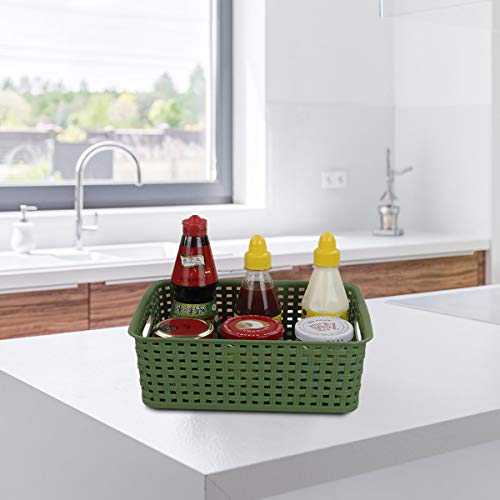 Plastic Weave Storage Baskets for Kitchen Bathroom, Green, 6 Packs - view 6