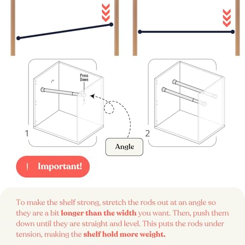 Tension Rod Shelving (17"-26.5" x 10") Expandable Closet Tension Shelf Storage Rack - No Drill Cabinet Tension Rod Shelf for Closet No-Slip - view 2