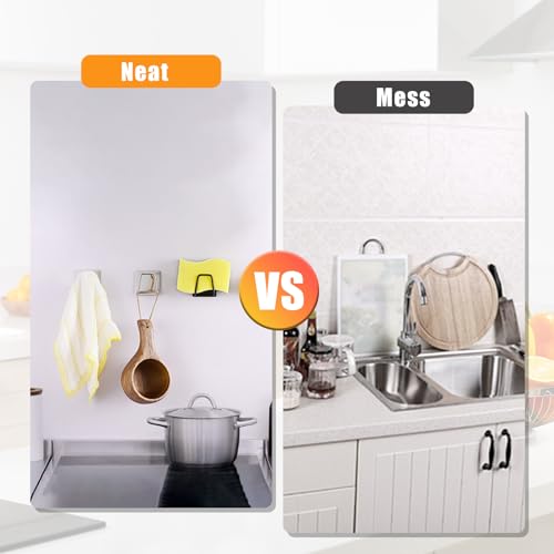 2-Pack Stainless Steel Sponge Holder for Kitchen Sink - Rustproof Brushed SUS304 Sponge Caddy Organizer, Wall/Surface Mount, Drainage Design, Clutter-Free Storage - view 7