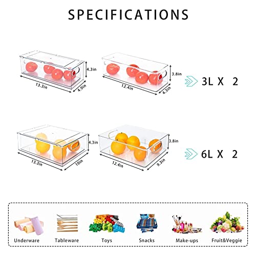 4 pack Stackable Refrigerator Organizer Bins Pull-Out Drawers for Fruit and Veggies Storage Organizer for Fridge Clear Drawer Containers with Handle Divided Organization for Produce Saver - view 3