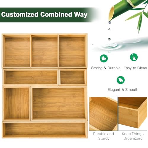 Set of 6 Bamboo Drawer Organizer Storage Box, Adjustable Cutlery Drawer Organizer, Silverware Organizer Multi-Use for Office, Home, Kitchen, Bedroom, Bathroom - view 3