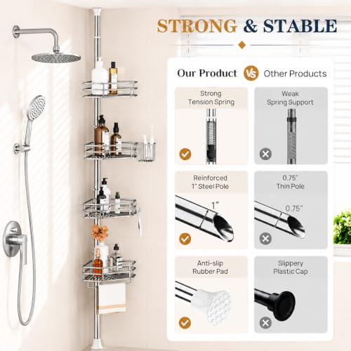 Rustproof Corner Shower Caddy Tension Pole for Bathroom Storage - view 6
