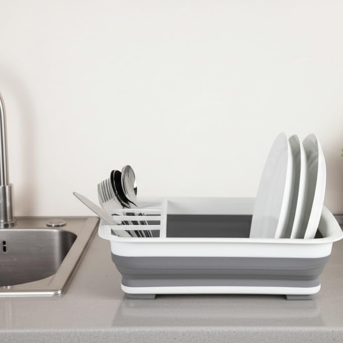 Collapsible Dish Drying Rack, Foldable Dinnerware Drainer Organizer - view 6