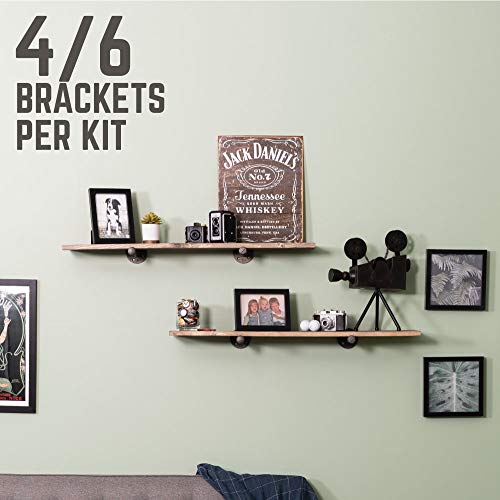Industrial Pipe Shelf Brackets, 6 Inch, 4 Pack – Wall Mounted Double Flange Floating Shelf Hardware, Rustic Vintage-Style Shelving Support Set - view 5