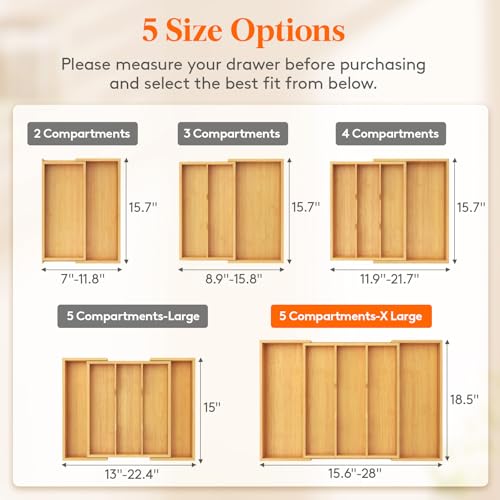 Bamboo Kitchen Drawer Organizer, Cooking Utensil Silverware Tray - view 2