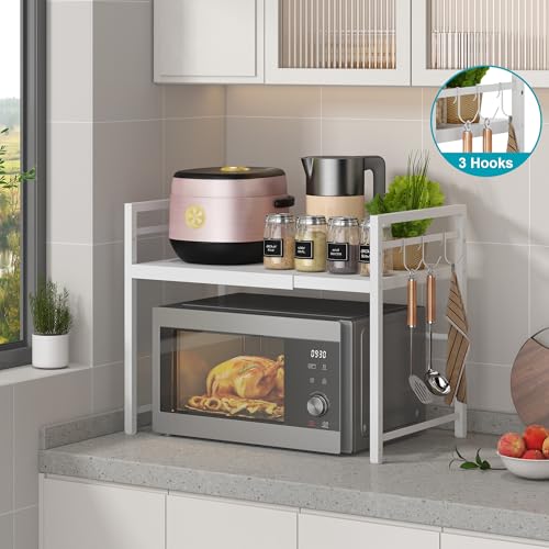 Expandable Microwave Stand Kitchen Countertop Organizer, White - view 7
