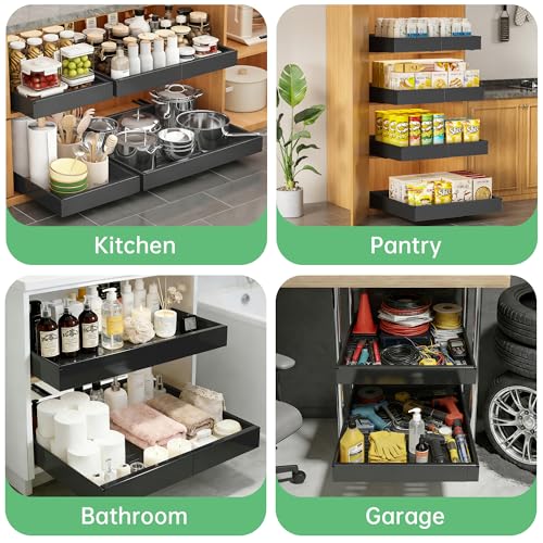 Pull out Cabinet Organizer, 2 pack, 16.5" Deep Heavy Slide out Drawers, Upgraded Full Extension 3-Rail System, Expandable 12.8"-20.8" Roll out Shelf Storage for Kitchen Cabinet Organization - view 7