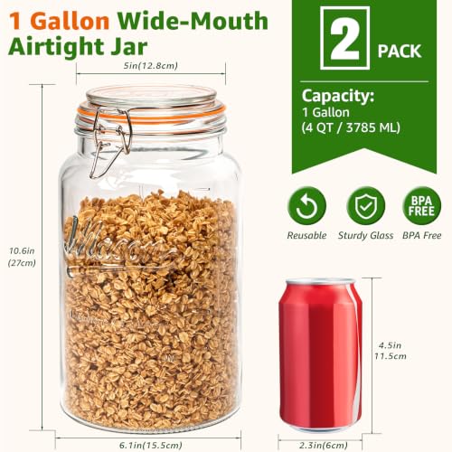 1 Gallon Glass Mason Jars with Airtight Lids, 2 Pack - view 4