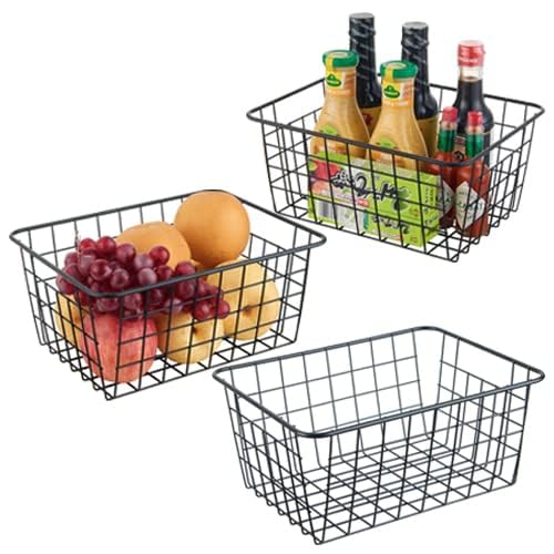 Wire Kitchen Storage Basket 3 Packs,Perfect Pantry Organization Accessories Baskets,Laundry Basket,Countertop Organization,Suitable for Kitchen,Bathroom,Bedroom,Tabletop,Stackable,Black - view 2