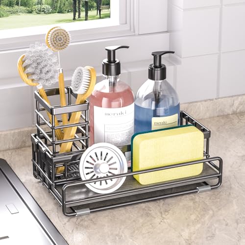 Large Family-Sized Sponge Holder for Kitchen Sink Organizer (Black)