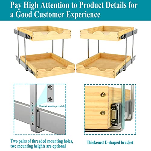 2 Tier Pull Out Cabinet Organizer (17"W x 21"D), Double Tier Slide out Wood Drawer Shelf, Pull Out Shelves for Base Cabinet Organization in Kitchen, Pantry, Bathroom - view 3
