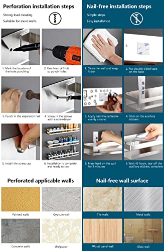 Rustproof Metal Storage Floating Shelves Wall Mounted Rectangular Shelf for Bedroom,Bathroom, Living Room, Kitchen, and Laundry Room,Nail-Free Wall-Mounted Shelves（15.75 Inch Silver） - view 6