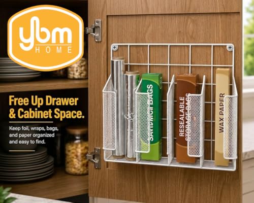 4-Compartment Wall Mount Kitchen Storage Organizer Holder Basket Pantry Caddy Wrap Rack for Aluminum Foil, Sandwich Bags - White 2232 - view 4