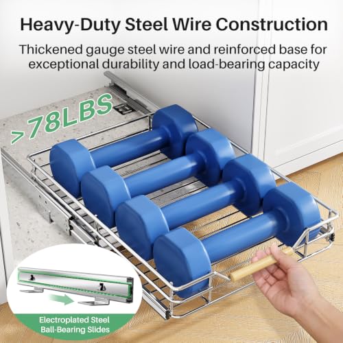 Pull out Cabinet Organizer, 9"W X 21"D, Heavy Duty Smooth Sliding Under Cabinet Shelves for Pots and Pans, Full-Extension Roll out Drawers, Slide out Organization for Home Kitchen Pantry - view 5