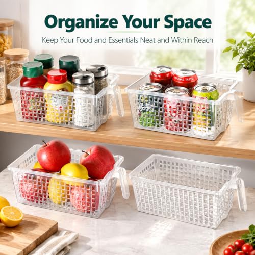 4 Pack Plastic Storage Bins with Handle, BPA-Free Kitchen Pantry Cabinet Refrigerator Food Storage Organizer for Snacks, Food, Produce, Pasta - view 4