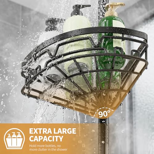 Tension Pole Shower Caddy with Towel Bar - Corner Shower Caddy, Black - view 4