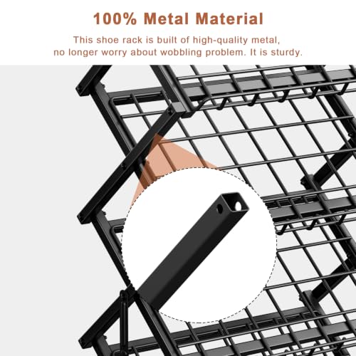 3 Tier Foldable Metal Shoe Rack, Organizer, Black - view 4