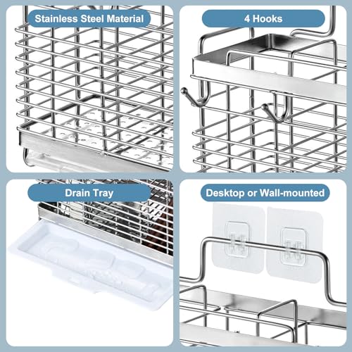 Utensil Holder, Kitchen Utensil Drying Rack with Drain Tray - view 2