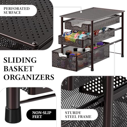 Stackable 3 Tier Sliding Basket Organizer Drawer, Bronze - view 4