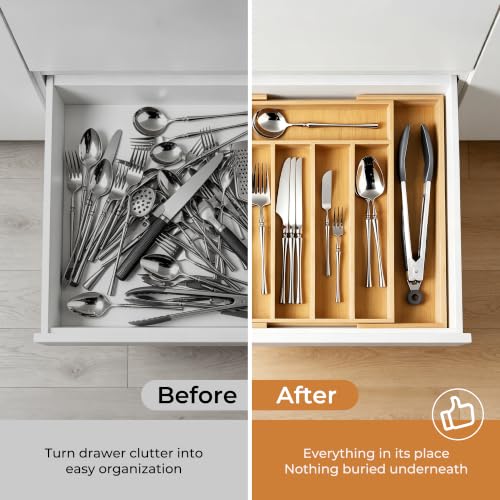 Silverware Organizer Kitchen Drawer Organizer Expandable Bamboo Utensil Holder Cutlery Tray for Kitchen Utensil and Flatware Bedroom Office - view 4
