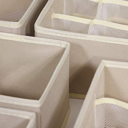 12 Pack Foldable Drawer Organizer Dividers Cloth Storage Box Closet Dresser Organizer Cube Fabric Containers Basket Bins for Underwear Bras Socks Panties Lingeries Nursery Baby Clothes Beige - view 4