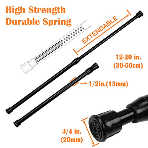 Tension Curtain Rod No Drill 12-20", Small Spring Rod, 2Pcs, Black - view 3