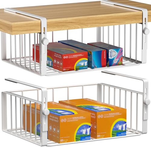 2Pack Under Shelf Basket Storage,Adjustable Hanging,White