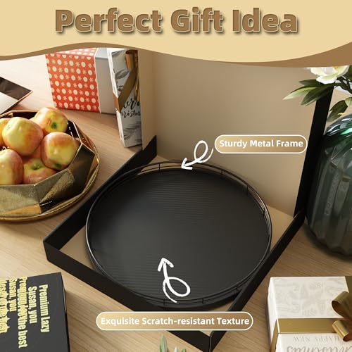13" Lazy Susan Turntable Organizer for Table Top, Round Wooden Lazy Susan for Cabinet Kitchen Decor Centerpieces Coffee Table, Storage Condiments Spices, Bathroom Vanity Tray for Soap, Black - view 7
