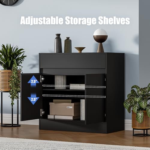 Buffet Storage Cabinet with 2 Doors and Drawer, Black - view 3