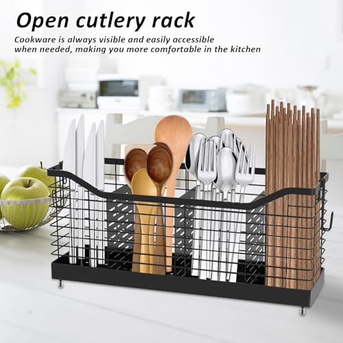 Metal Extra Large Utensil Holder for Kitchen Counter, 4-Compartment Utensil Drying Rack Cooking Utensil Holder Organizer Cutlery Spatula Fork Drainage Storage for Countertop Sink,15.8" x 4.4" x 7.4" - view 5