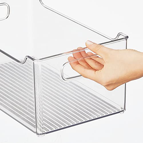 Modern Plastic Open Front Dip Storage Organizer Bin Basket with Built-In Handles for Kitchen Organizing, Fridge Shelf, Cubby, Cabinet, or Pantry Organization, Ligne Collection - 2 Pack - Clear - view 5