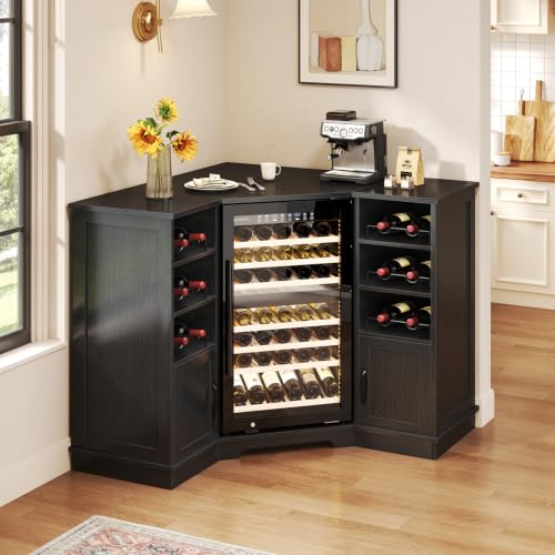 L Shaped Corner Bar Cabinet with Fridge Space, Wine Storage, Black, 40” - view 6