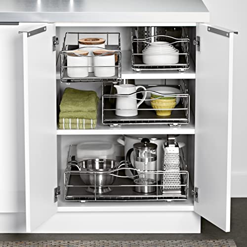 9-Inch Pull-Out Cabinet Organizer, Under Cabinet Sliding Drawer for Kitchen Bathroom, Heavy-Gauge Steel Frame, Removable Drip Guard, Ball-Bearing Tracks, Grey Plastic - view 4