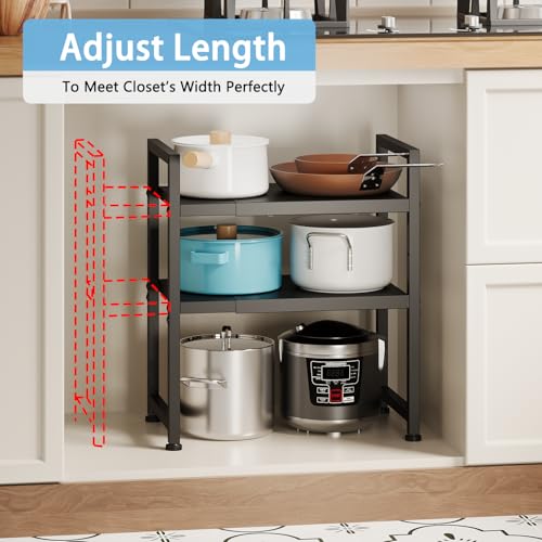 2-Tier Expandable Metal Storage Shelves,150LBS Heavy Duty Shelving Units and Storage For Small Appliance,Adjustable Pots and Pans Organizer Rack Shelf For Kitchen Under Cabinet Pantry Warehouse Garage - view 5