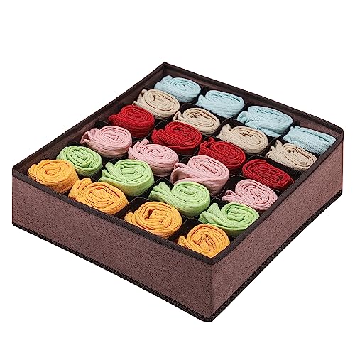 Foldable Storage Cubes Drawer Underwear Organizer Dividers， under Cabinet Organizer 24-Cell Fabric Storage Boxes for Lingerie,Socks,Ties （Coffee）