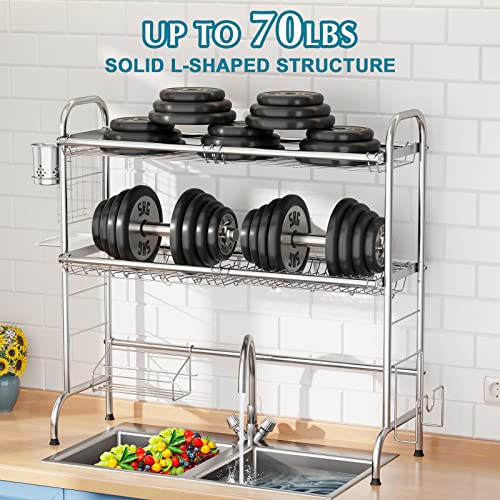 Stainless Steel 2-Tier Over The Sink Dish Drying Rack with Utensil Holder, Large, for Kitchen Counter - view 6