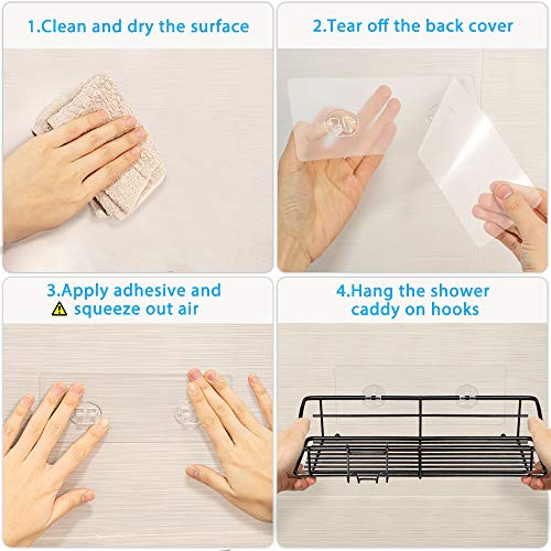 Shower Caddy Shelf with Hooks Storage Rack Organizer Adhesive Stainless Steel without Drilling for Bathroom, Lavatory, Washroom, Restroom, Shower, Toilet, Kitchen (Black, 3 Pack) - view 7