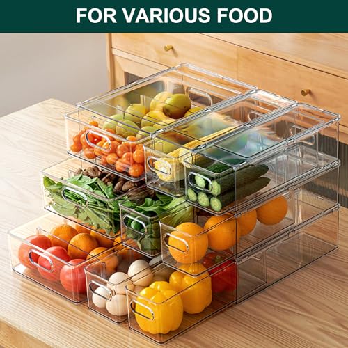 Fridge Drawers, 3-Pack Clear Stackable Pull Out Refrigerator Organizer Bins, Food Storage Containers for Kitchen, Freezer, Vanity & Fridge Organization and Storage (2 Small+1 Medium) - view 3