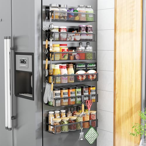 Magnetic Spice Rack for Refrigerator, 2 Pack Magnetic Shelf, Fridge Magnet Organizer with Moveable 4 Hooks, Magnetic Fridge Shelf for Kitchen Organization and Storage (2 Pack) - view 7