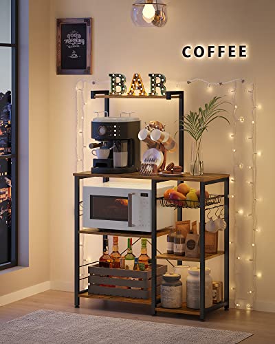 Baker's Rack, 35.4 Inches Microwave Stand with Wire Basket, 6 Hooks - view 4