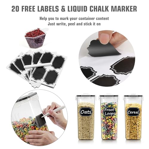 Cereal Storage Containers Set, Large BPA Free Plastic Airtight Food Storage Containers 4L for Flour, Sugar, 6 Piece Set Cereal Dispensers with 20 Labels & Marker, Black - view 5