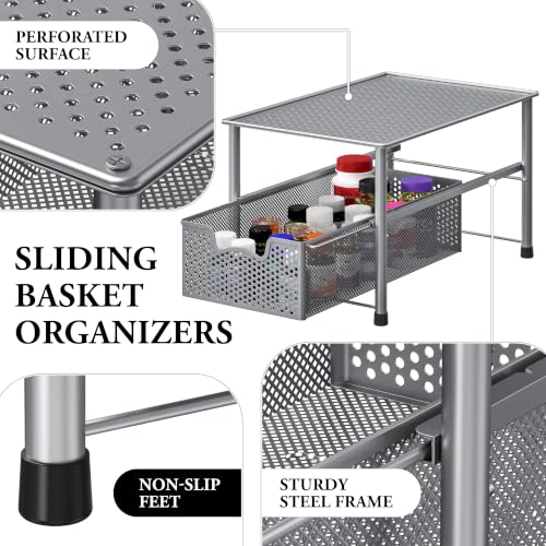 Stackable Under Sink Sliding Basket Drawer, Silver - view 4