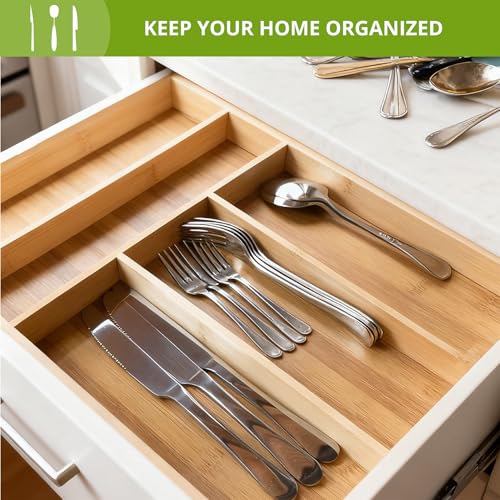 Premium Bamboo Kitchen Drawer Organizer, Perfect for Storing Cutlery, Silverware, and Gadgets, Suitable for Kitchens, Living Rooms, and Bedrooms, 5-7 Compartments, 13 to 19.6 Inches Wide - view 5