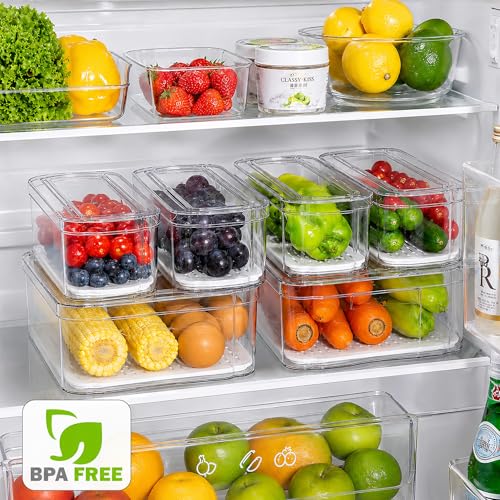 6 Pack Clear Fridge Organizer Bins with Drain Trays - Stackable - view 3