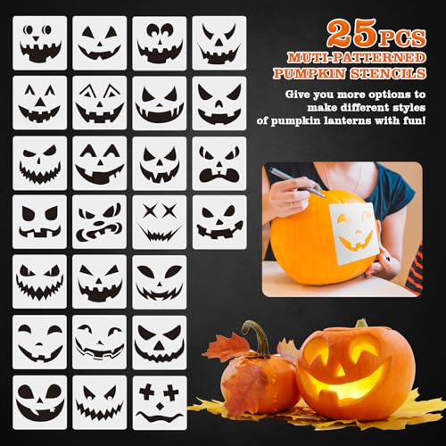 Halloween Pumpkin Carving Kit Tools, 10 PCS Professional Carving Knife with Unique Storage Bag and 25 PCS Pumpkin Carving Stencils, Stainless Carving Set for Halloween Decor, Home Essentials - view 6
