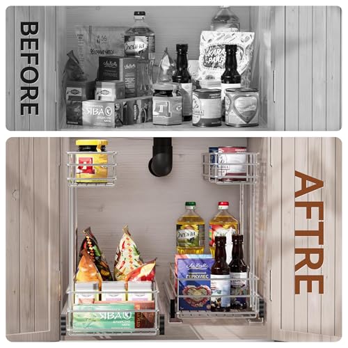 Under Sink Organizer 9" W X19 D, Pull Out Cabinet Organizer 2 Tier - view 3