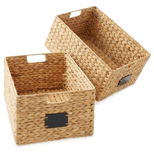 Set of 2 Water Hyacinth Pantry Baskets, 12-1/2" x 17" x 8", with Chalkboard Labels and Chalk Marker - Natural, Woven Storage Bin Organizers for Kitchen Shelves - view 3